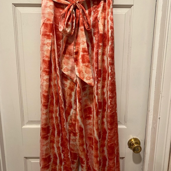 Coco Bianco high rise Wide Leg silky palazzo tie dye pink Pants Size M/L - Picture 3 of 5
